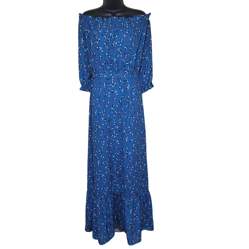 Charles Henry Blue Floral Off the Shoulder Maxi Dress Large NWT Cottagecore boho